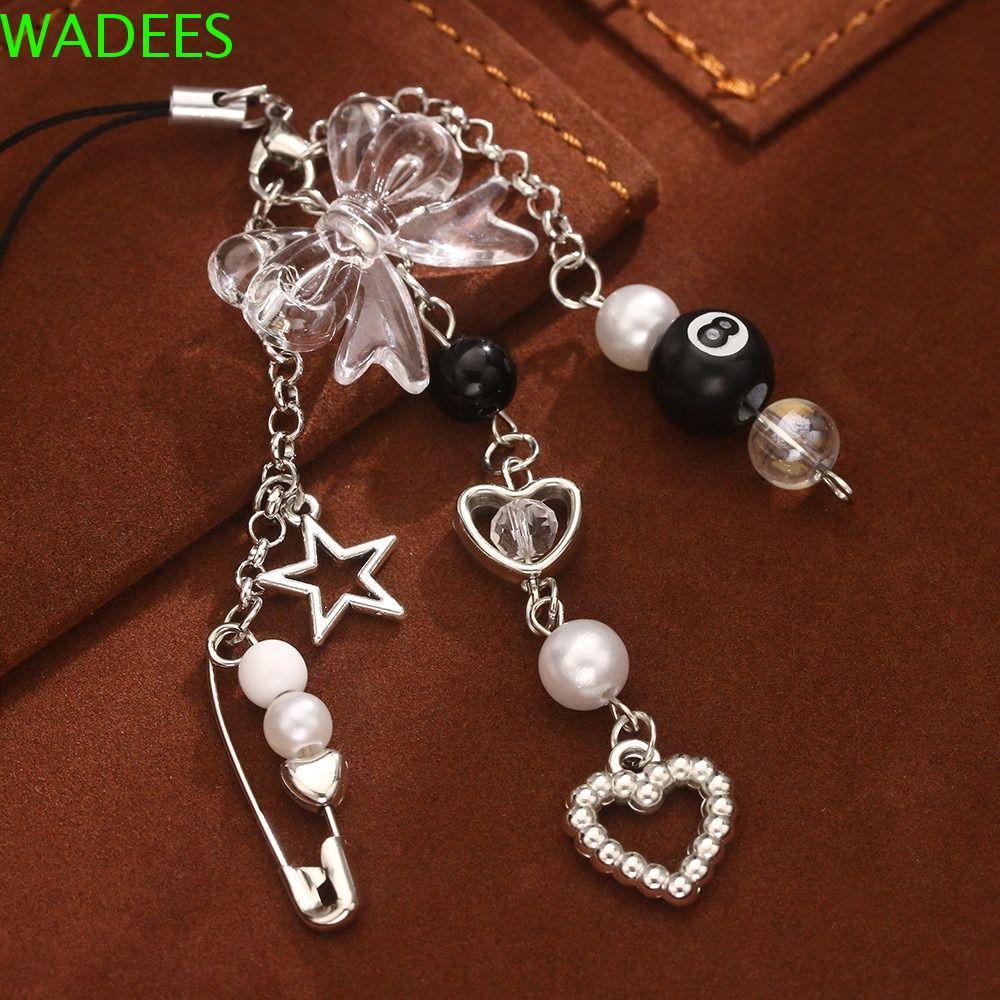 WADEES Y2K พวงกุญแจหัวใจโบว์, โซ่โทรศัพท์ 8 Ball Star พวงกุญแจ, น่ารัก Ins เครื่องประดับทําด้วยมือบิ
