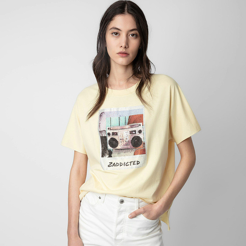 เสื้อยืดแขนสั้น mujer Zadig & Voltaire พริ้นต์ลายจิ๋มเพชร