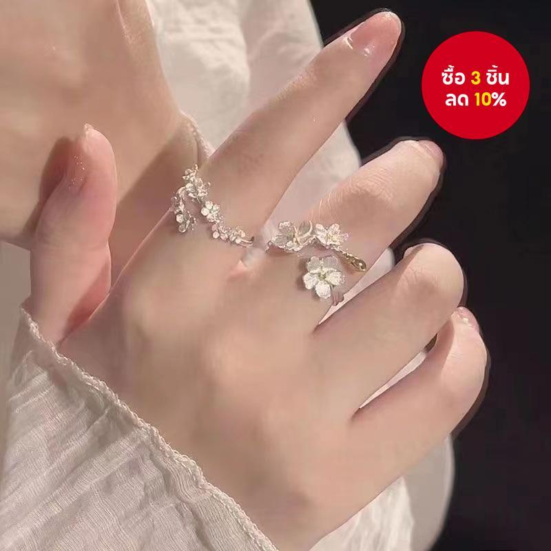 แฟชั่นดอกคามิเลียแหวนปรับได้ของขวัญมินิมอลสําหรับเพื่อน