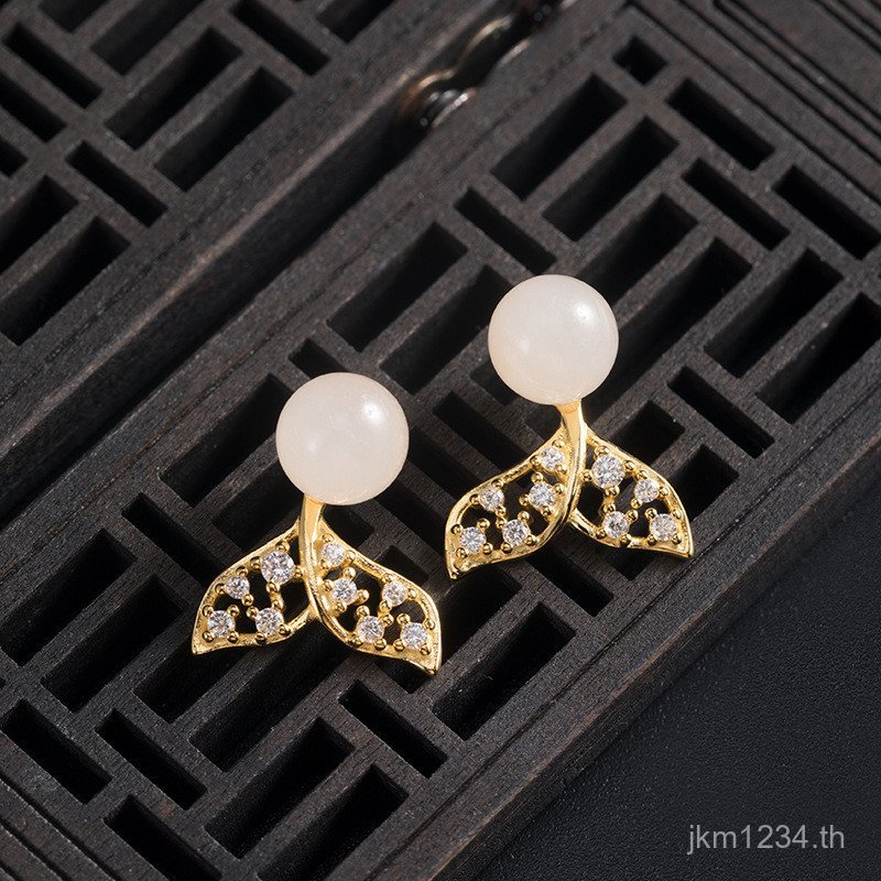 ต่างหู Hetian Yusu สไตล์เกาหลีหรูหรา สร้างสรรค์ ออกแบบหางปลา สำหรับผู้หญิง ใช้วัสดุเงิน S925