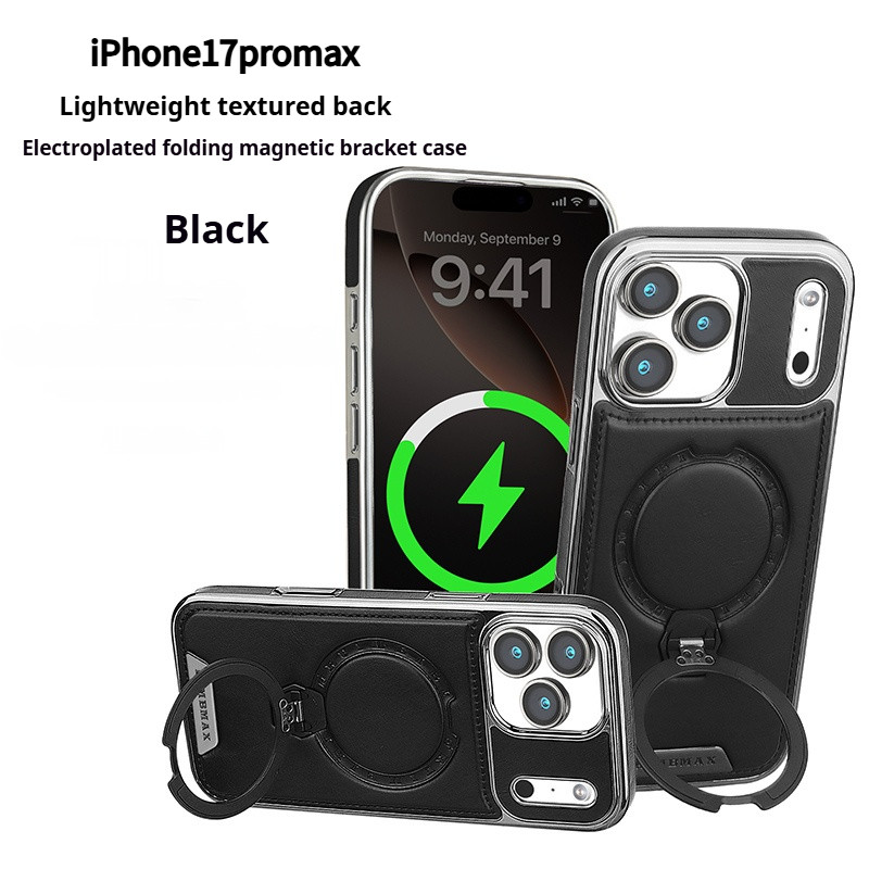 เคสโทรศัพท์แบบขาตั้งหมุนได้เหมาะสําหรับ iPhone 17 Pro Max เข้ากันได้กับ 13/14/15/16 การป้องกันการตกกระแทกแบบหนังระดับไฮเอนด์