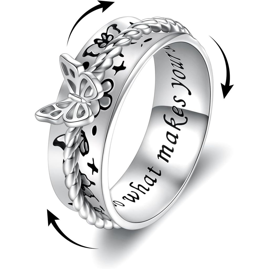 Butterfly Dragonfly Fidget Ring 925 Sterling Silver Anxiety Spinner Rings Relief Stress for Women Da