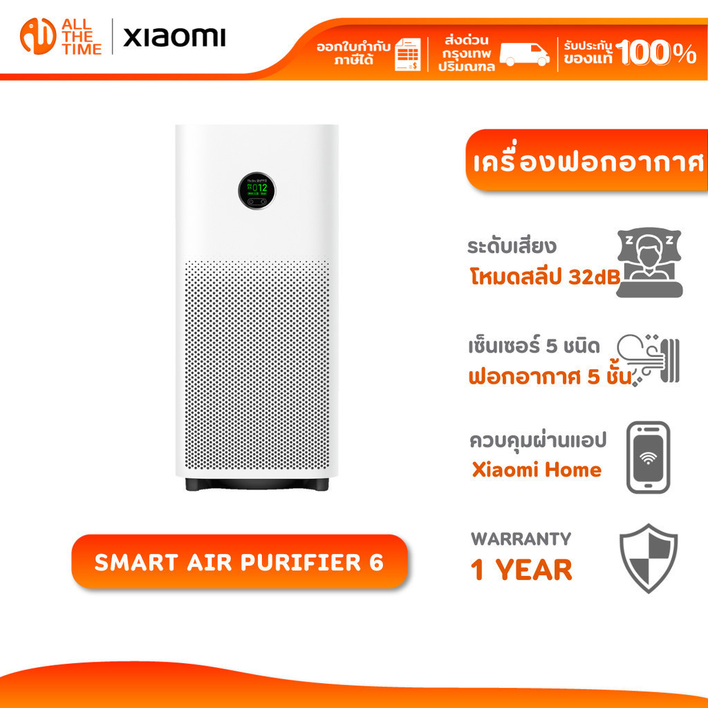 Xiaomi Smart Air Purifier 6 เครื่องฟอกอากาศ เซ็นเซอร์ 5 ชนิด ระบบฟอกอากาศคอมโพสิต 5 ชั้น จอแสดงผลสี