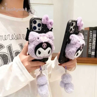 ใช้งานร่วมกับ iPhone 17 16 15 14 13 12 11 Pro Max X Xr Xs Max 7 8 Plus SE2020 เคสโทรศัพท์ 3D DIY น่ารักสีม่วงตุ๊กตาสัตว์ + Lanyard นุ่มปกหลัง
