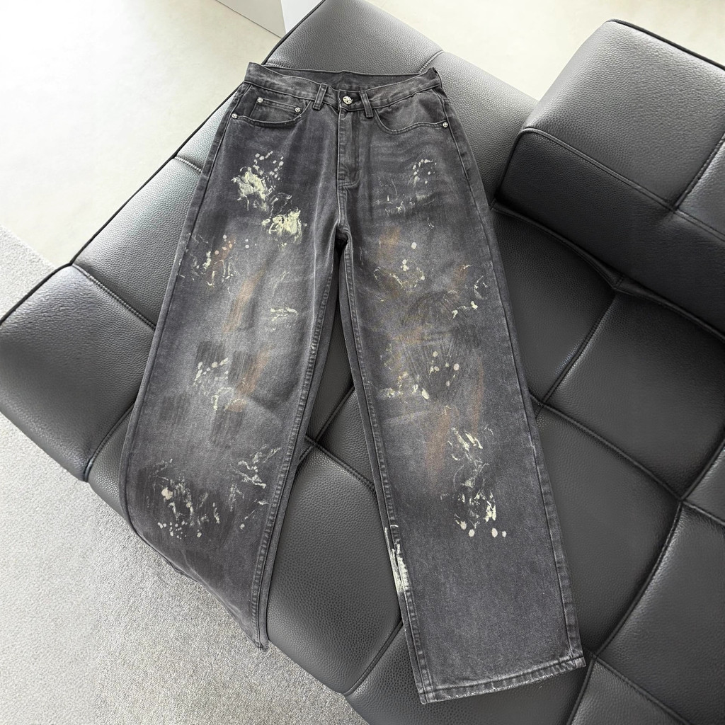 I15M Chrome Hearts Chrome Hearts Splash Ink Paint กางเกงยีนส์ทาสีมือผู้ชายผู้หญิงสไตล์เดียวกัน