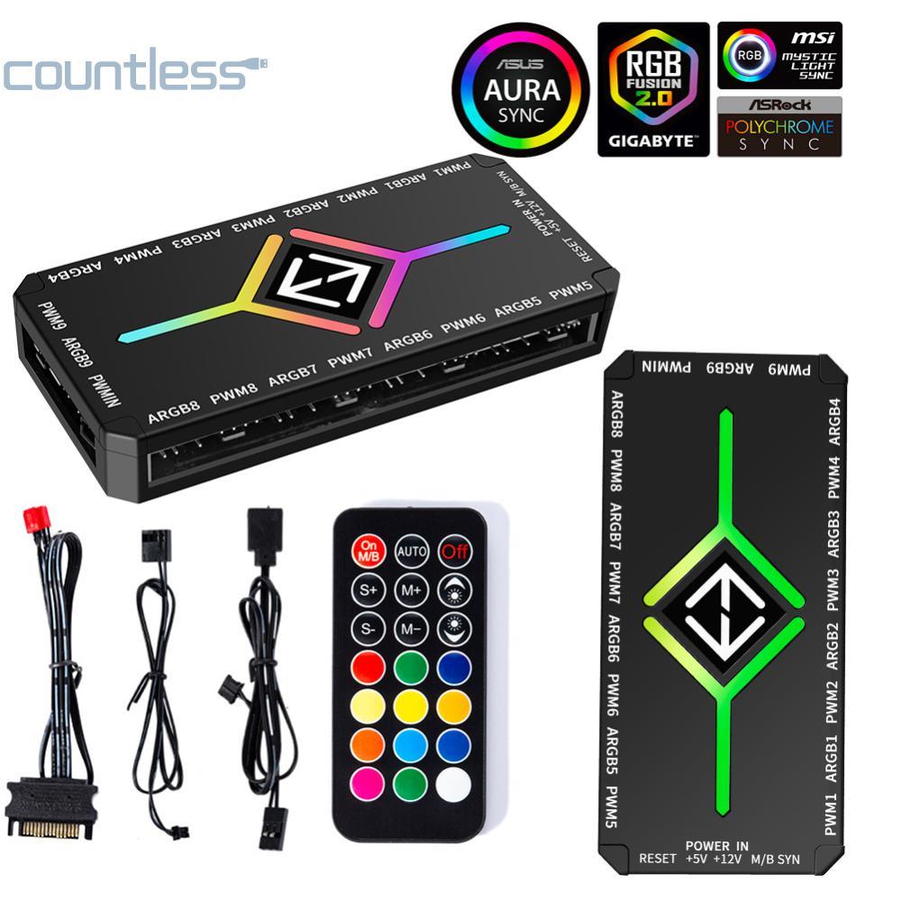 1-9 ပေါက် 5V 3Pin ARGB Controller Hub PWM Magnetic Suction Fan Hub Splitter (ရီမုဒ်ပါ)