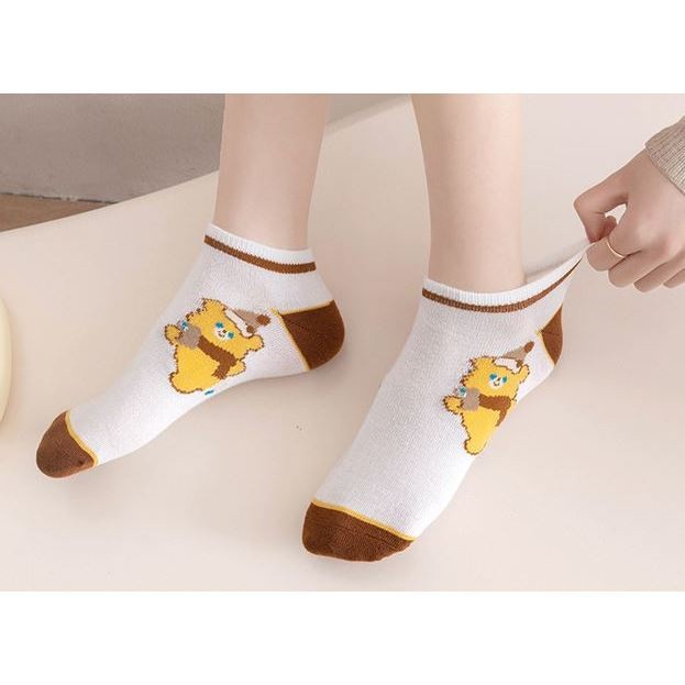 ถุงเท้าข้อสั้น 6915 Bear Motif Ankle Socks ถุงเท้าแฟชั่นผู้หญิงเกาหลี HC