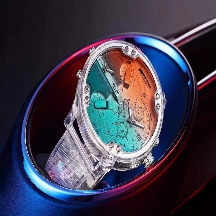 [คลังสินค้าพร้อม] DZ7333 นาฬิกาเคลื่อนไหวคู่หน้าปัดขนาดใหญ่โปร่งใสชายอินเทรนด์ชาย JSOY