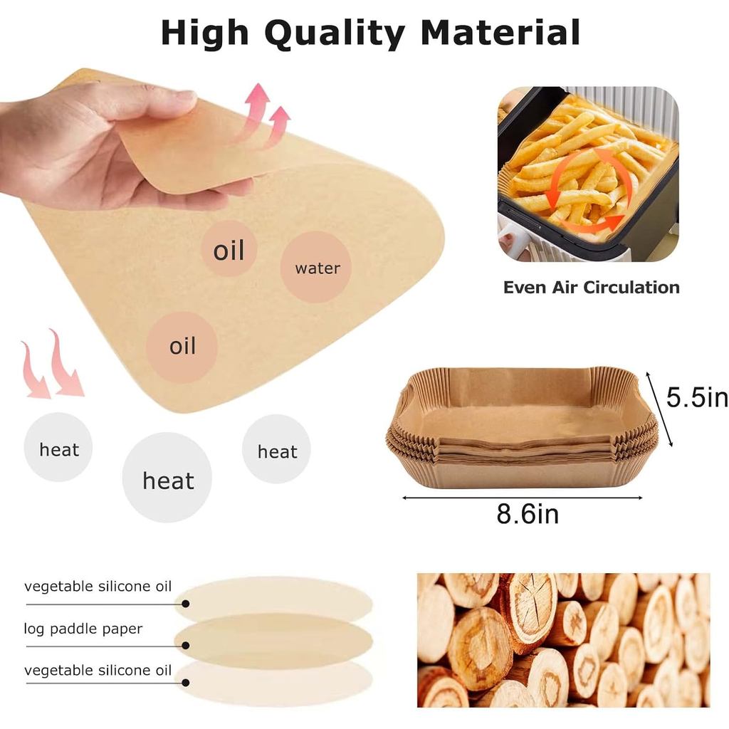 100Pcs Air fryer Baking Paper Rectangular - Airfryer Baking Liners for Ninja Foodi DualZone 2-Basket
