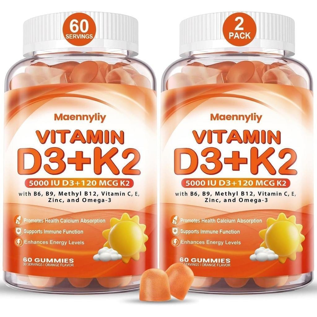 วิตามิน D3 K2 Gummies สําหรับผู้ใหญ่ - วิตามิน D3 5000IU + K2 (MK-7) 120mcg - D3 และ K2pt พร้อม Omeg