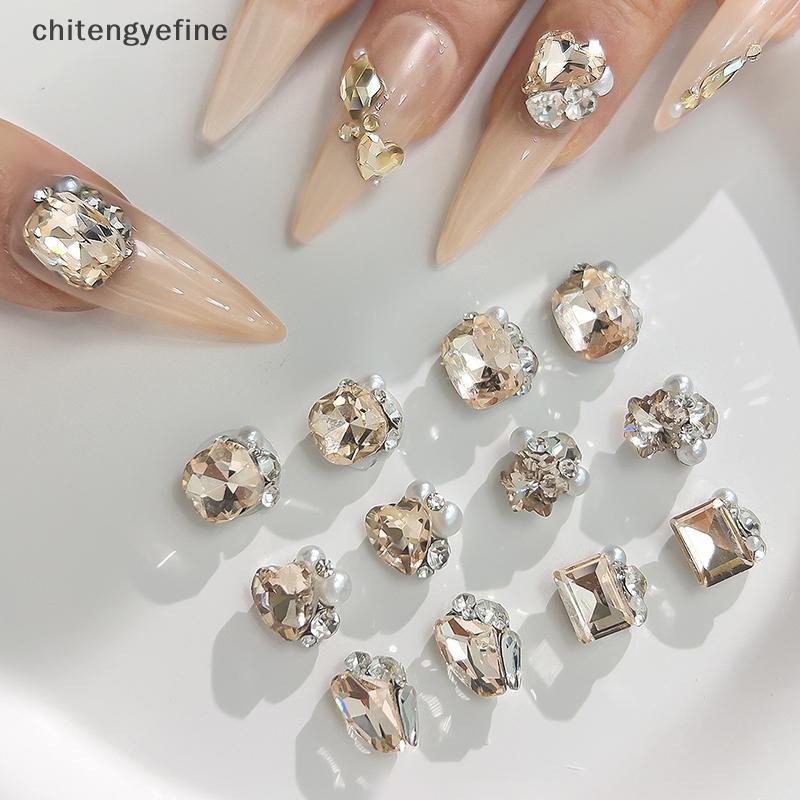 Chitengyefine 5 ชิ้นเล็บหรูหราคริสตัล Rhinestones Multi-Shapes การออกแบบ Charms สําหรับเกาหลีเล็บอุป