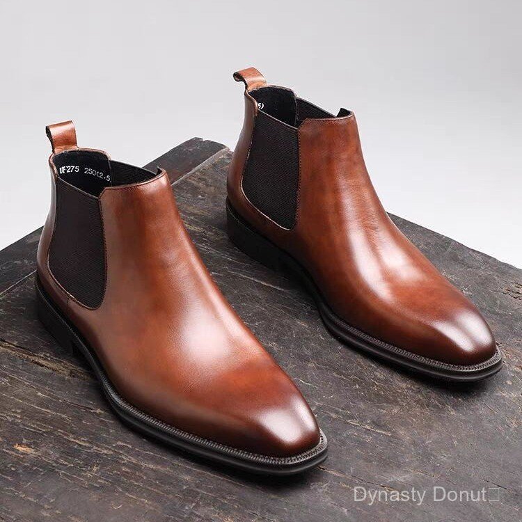 High-Top Mens Boots Chelsea Boots รองเท้าแฟชั่นผู้ชายสไตล์อังกฤษรองเท้าสั้นธุรกิจรองเท้าหนังอย่างเป็