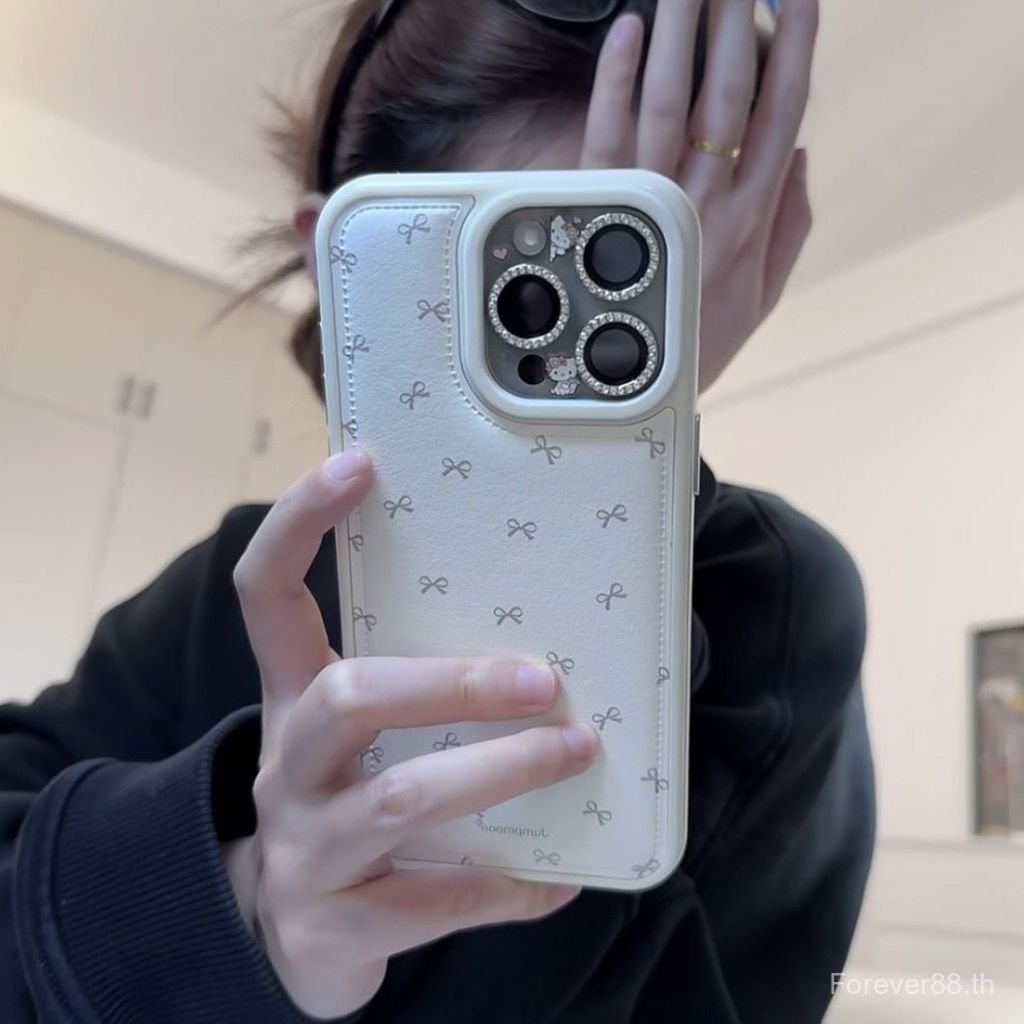 เคสโทรศัพท์เหมาะสําหรับiPhone 7 8 X XS XR XSMAX 11 12 13 14 15 16 17 Pro max Plus AirหนังGRAINโบว์สี