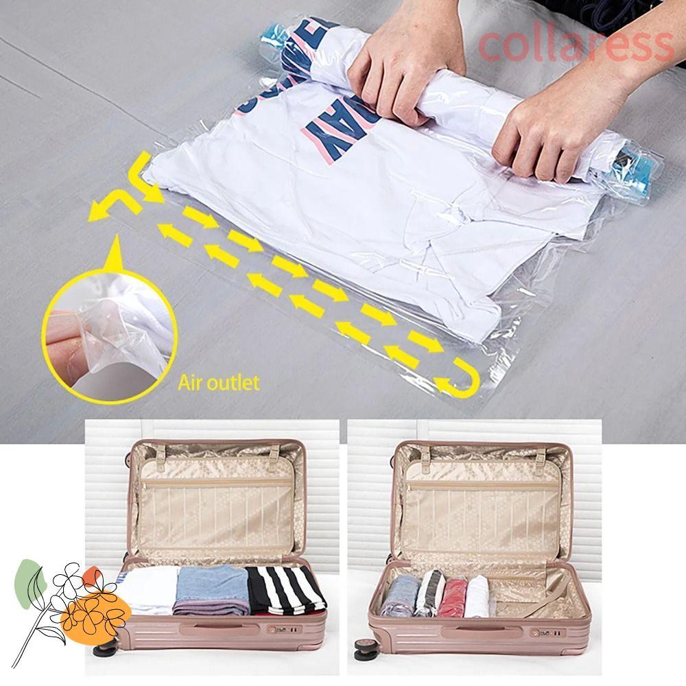 COLLARESS ถุงสูญญากาศลม มีวาล์ว ถุงบีบอัดแบบใช้ซ้ําได้ ผ้านวมเสื้อผ้า Space Saver กระเป๋าเก็บของแบบพับได้