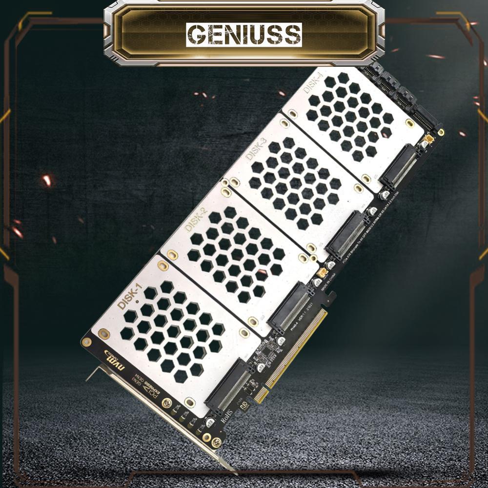 [geniuss.th] อินเทอร์เฟซ 4 พอร์ต NVMe PCIe X16 การ์ดแปลงเมนบอร์ดรองรับ PCIe X4x4x4 Bifurcation U.2 P