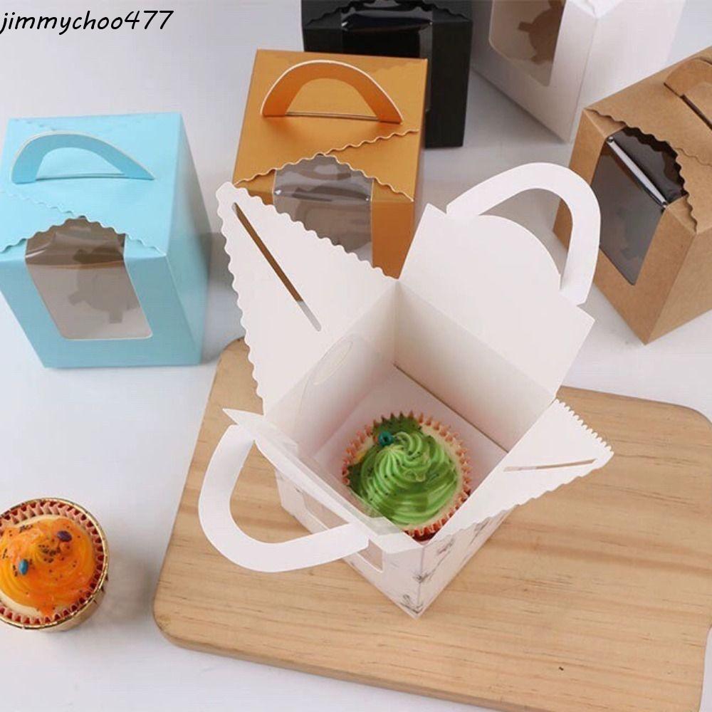 JIMMYCHOO กล่องคัพเค้ก 50 ชิ้น, กล่องมัฟฟินหน้าต่างใสแบบพกพา, กล่องคุกกี้แบบใช้แล้วทิ้งพร้อมที่จับพร