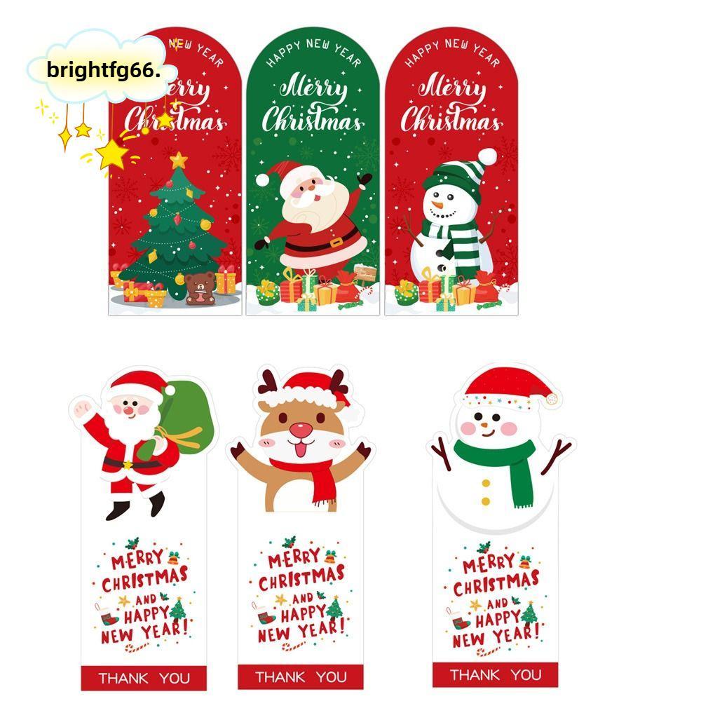 BRIGHTFG66 50 ชิ้น/แพ็ค Merry Christmas Labels, Cookie Candy Tag บิสกิตแพคเกจของขวัญสติกเกอร์กระดาษ,