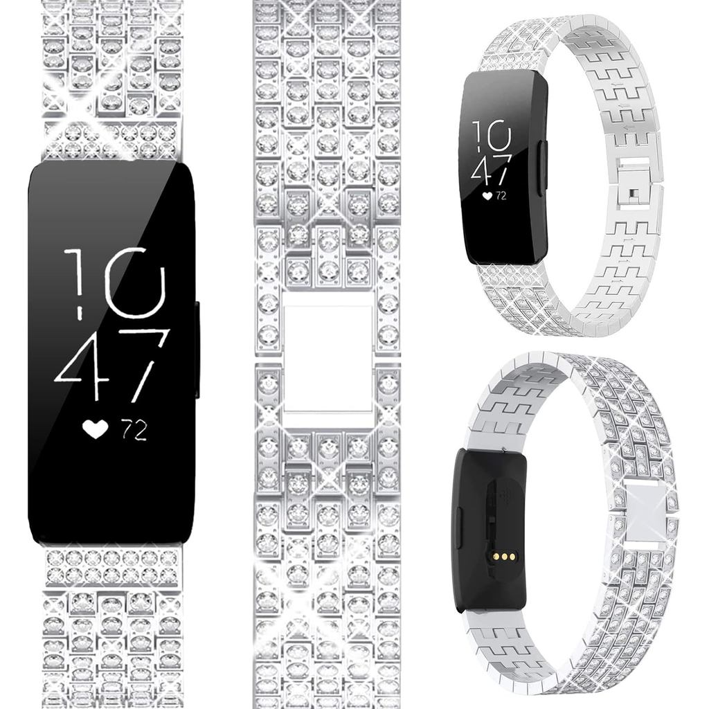 Miimall ใช้งานร่วมกับ Fitbit Inspire Band, Inspire 2 Bling Band, Inspire HR Band ฝังเพชรคริสตัลโลหะ 
