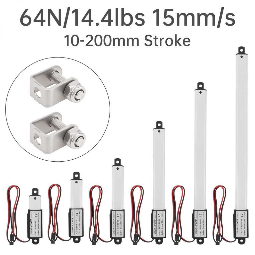 10-200 มม.จังหวะ Mini Electric Linear Actuator 12V 15 มม./วินาที 64N/14.4lbs ไฟฟ้าลูกสูบยก Linear Mo