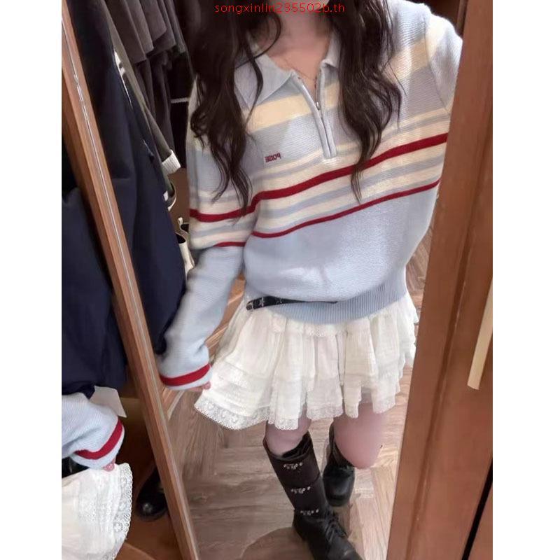 Bemingtop1061(S-M)-BMG Coastline Zip Knit - เสื้อไหมพรมคอซิปลายขวาง ผ้านุ่มสบาย ทรงสวย แมชท์กับอะไรก