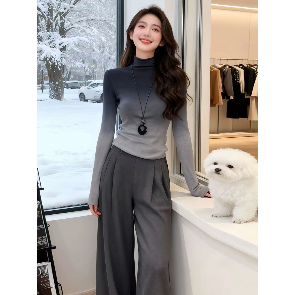 ที่ไม่ซ้ํากันดูดีไล่โทนสีสีเทาคอเต่าเสื้อกันหนาวผู้หญิงฤดูใบไม้ร่วงฤดูหนาวอารมณ์บางพอดี ผอมลง ดูภายใ