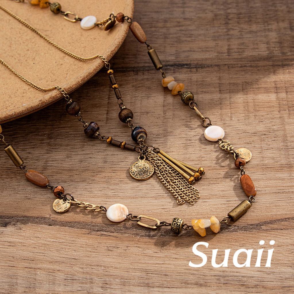 [ที่กําหนดเอง] สร้อยคอยาวซ้อนไข่มุกจําลองสไตล์ย้อนยุค ก403