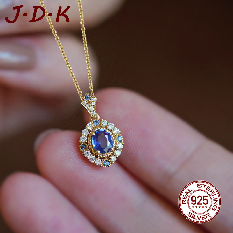 สร้อยคอจี้รูปไข่ไพลินหรูหราทอง JDK 18K