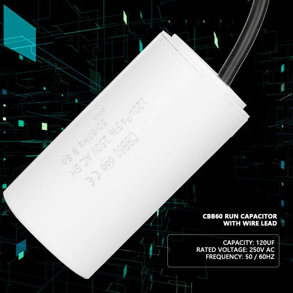 CBB60 ตัวเก็บประจุ CBB60 Run Capacitor พร้อมสายไฟ 250V AC 120uF 50/60Hz สําหรับมอเตอร์ Air Compresso