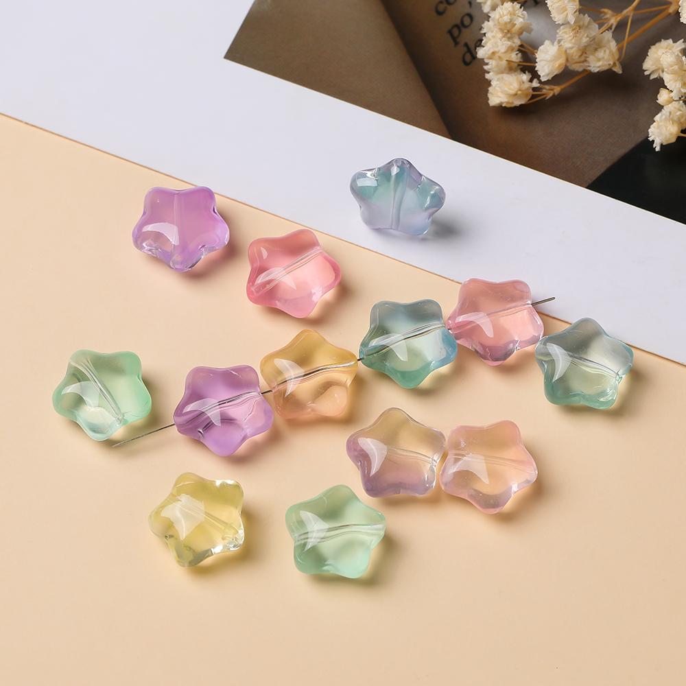 St.kunkka ลูกปัดแก้วห้าแฉก15X16มม. 10ชิ้น/ถุงลูกปัดหลากสีใสสำหรับการทำเครื่องประดับอัญมณีสร้อยคอ DIY สร้อยข้อมือ - รูปที่ 2