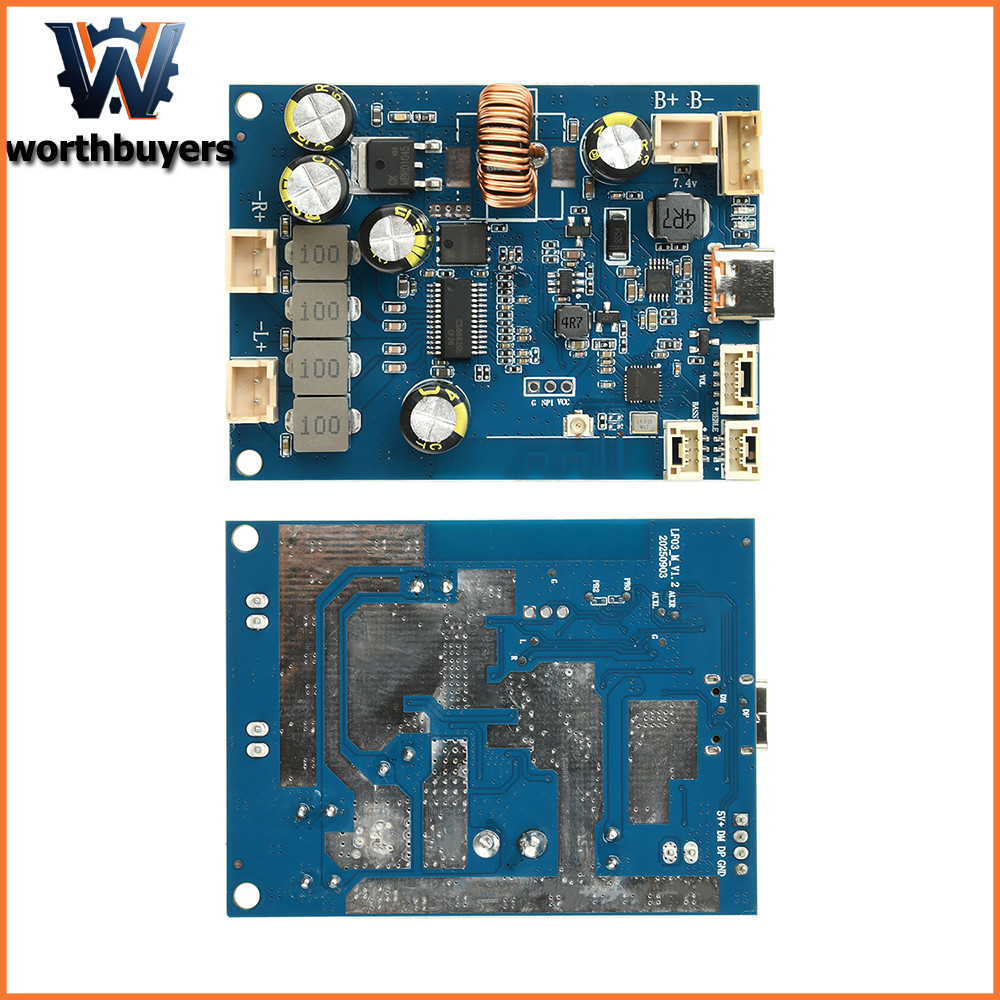 บอร์ดขยายเสียง DC 6.6V-8.4V BT พร้อมการปรับแต่งปรับได้ 2 * 25W และการชาร์จแบบบูรณาการ Type C