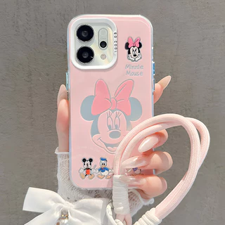 เคส OPPO Reno 14 14F 15 15F 16 16F 5G เคส OPPO Reno 14 15 16 Pro Max 5G Case เคสน่ารักมิกกี้ มินนี่ เมาส์ กันกระแทก พร้อมสายคล้องโทรศัพท์ ขอบซิลิโคนอ่อนนุ่ม สำหรับผู้หญิง เด็กนักเรียน