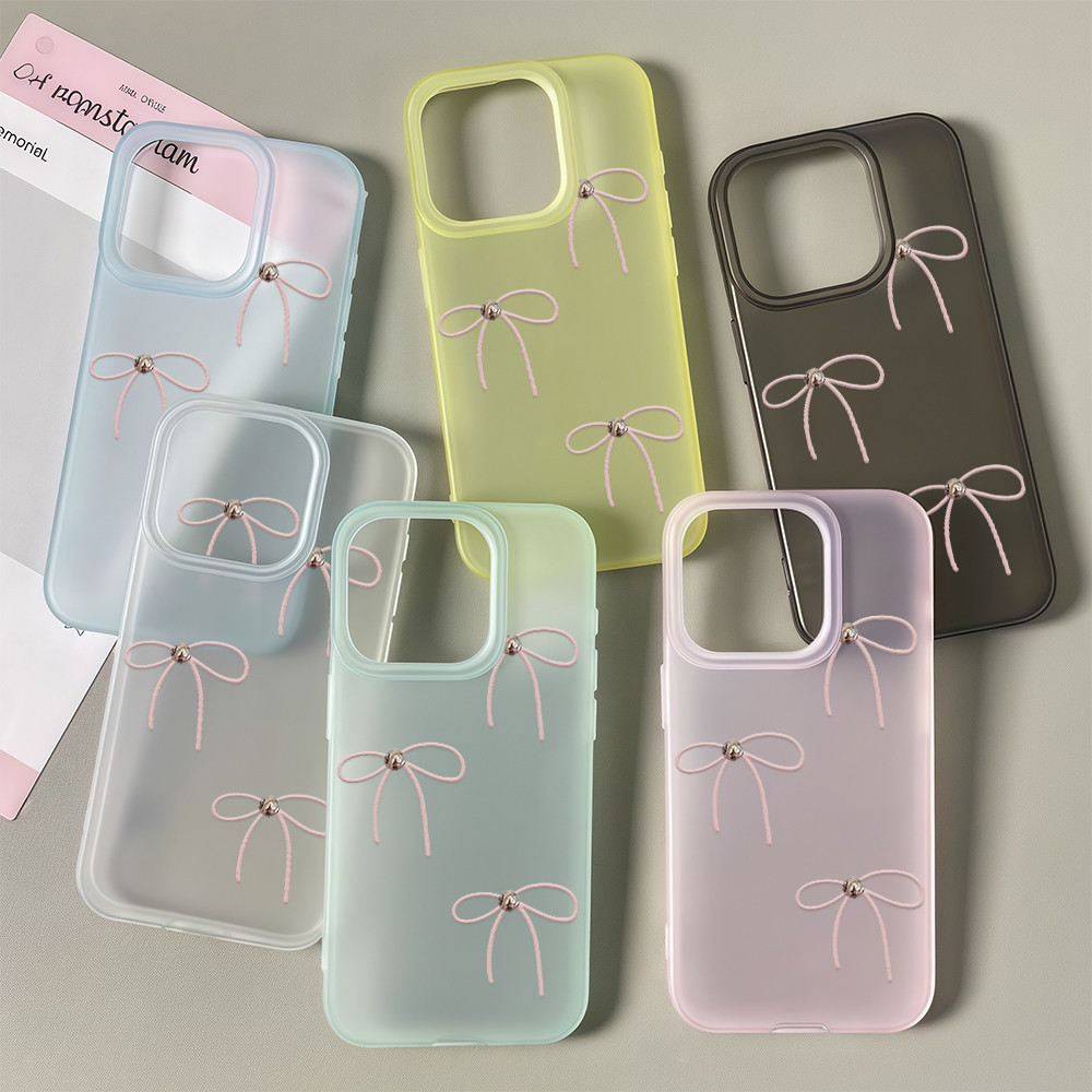 สต๊อกไทย เคสโทรศัพท์รุ่น12 ลายโบว์สีชมพู น่ารัก เคสด้านแบบใสนิ่ม For IPhone17 16 13 11 12 14 15ProMAX XR XSMAX 6/7/8PLUS