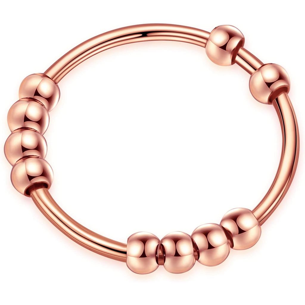 Ursilver S925 Sterling Silver Spinner Ring for Women, Anxiety Ring, Stress Relieving Ring with Beads