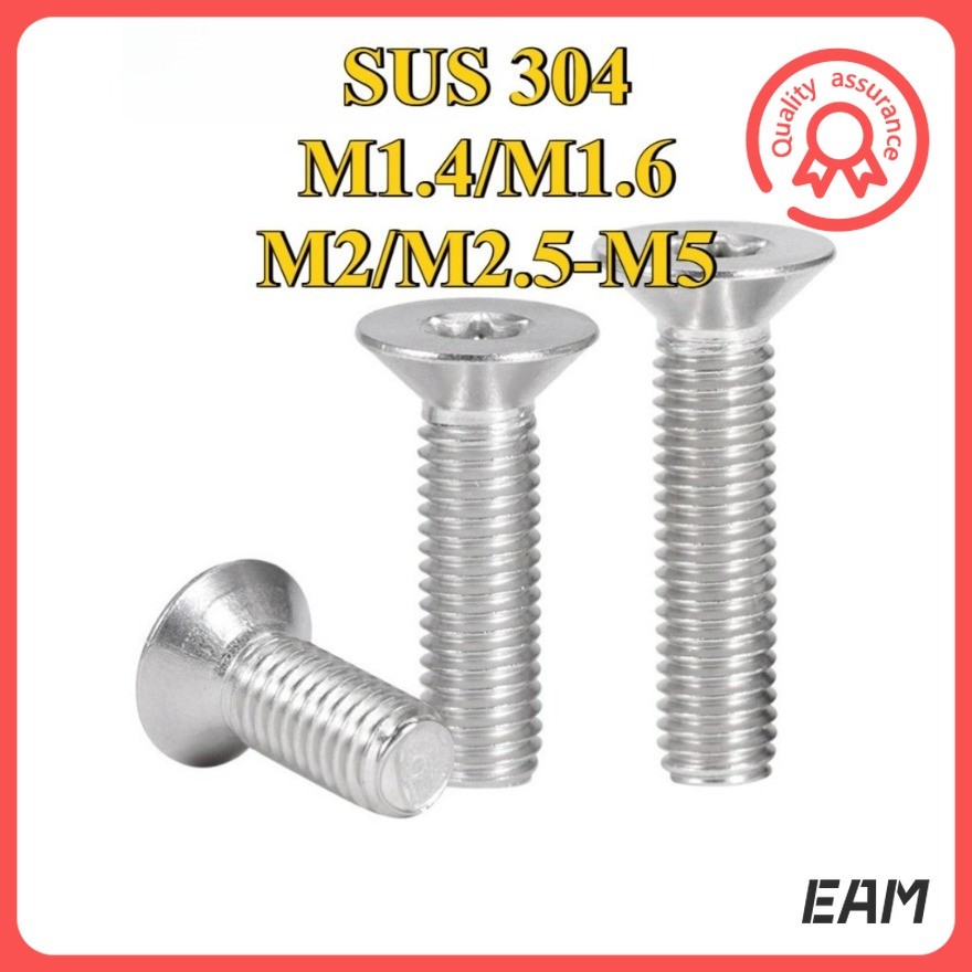 304 สกรูสแตนเลสหัวจมสกรู GB2673 หัวแบนด้านในดอกพลัมพร้อมคอลัมน์สกรูป้องกันการโจรกรรม bolt M1.4/M1.6/