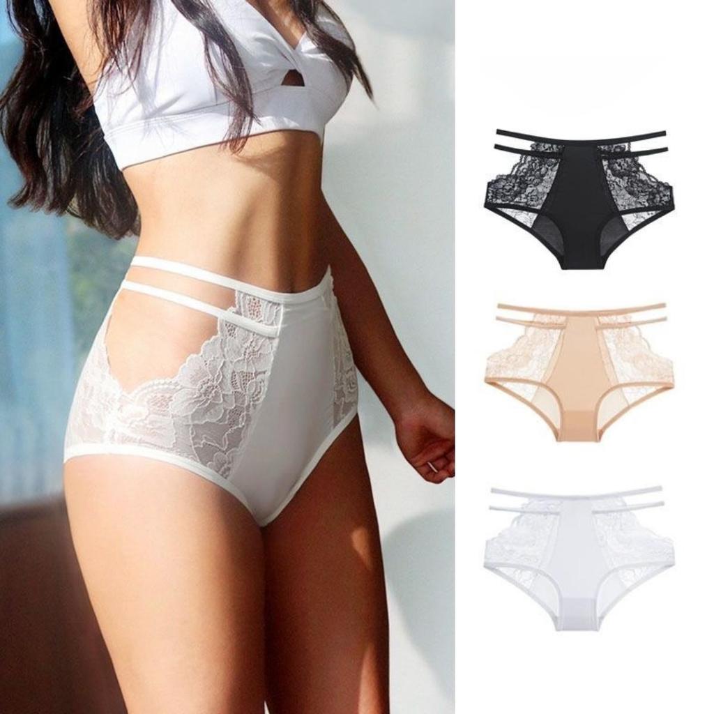 กางเกงในผู้หญิงลูกไม้ซีทรู เอวสายคาด ด้านข้างเว้า  Sexy Lingerie ผ้านิ่ม ระบายอากาศได้ดี ใส่สบาย  L XL