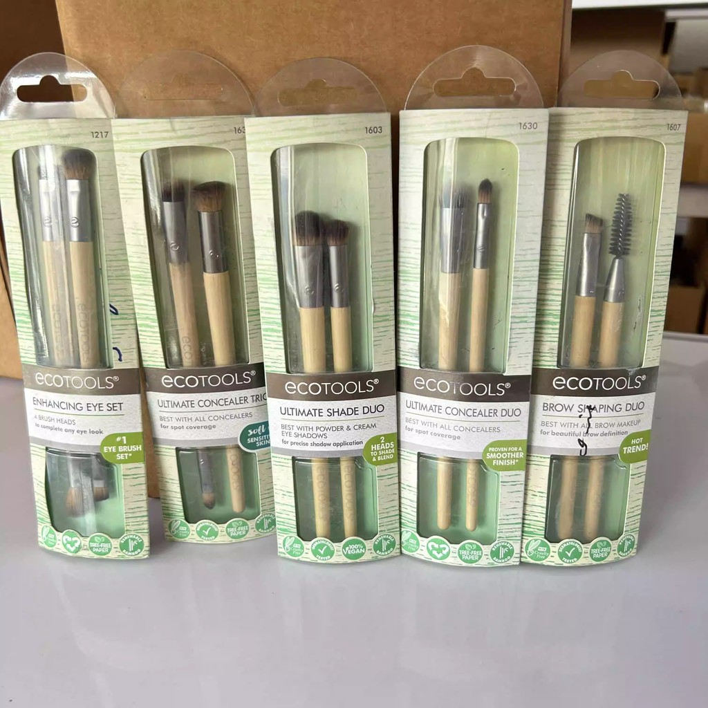 ~~ Ecotools Duo Brush Set แปรงอายแชโดว์ แปรงคอนซีลเลอร์ แปรงคิ้ว แปรงคิ้วเกลียว แปรงรายละเอียด กล่อง