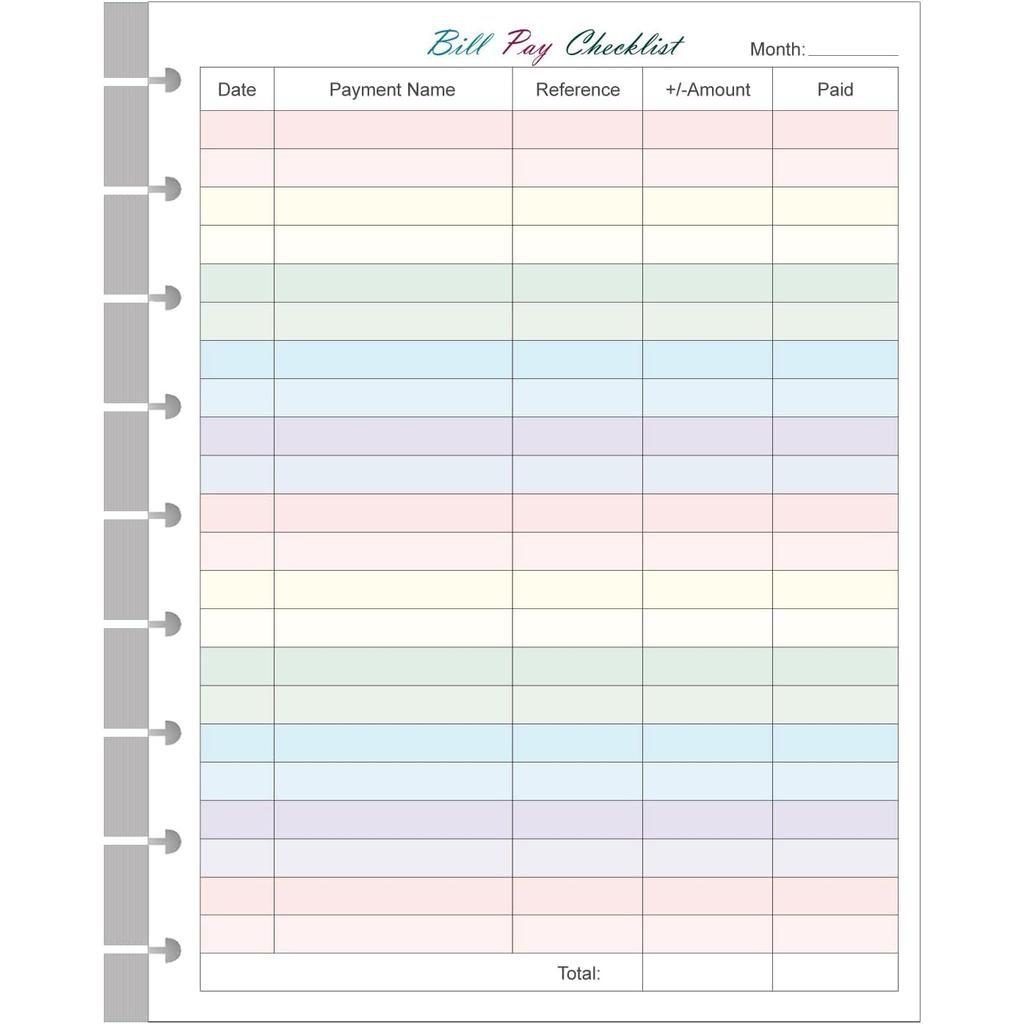 Bill Pay Checklist รีฟิล - 50 แผ่น/100 หน้า ขนาดคลาสสิกสีสัน Budget รูปแบบรายเดือนสําหรับ 9 แผ่น Hap