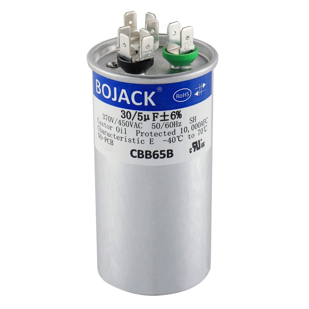 BOJACK 30+5uF 30/5MFD ±6% 370V/440V CBB65 Dual Run Circular Start Capacitor สําหรับ AC มอเตอร์ Run ห