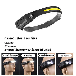 ไฟฉายคาดหัว LED เหนี่ยวนำมือโบกมือ แสงที่แข็งแกร่ง/แสงอ่อน หน้าไฟหน้ากันน้ําที่สว่างเป็นพิเศษ