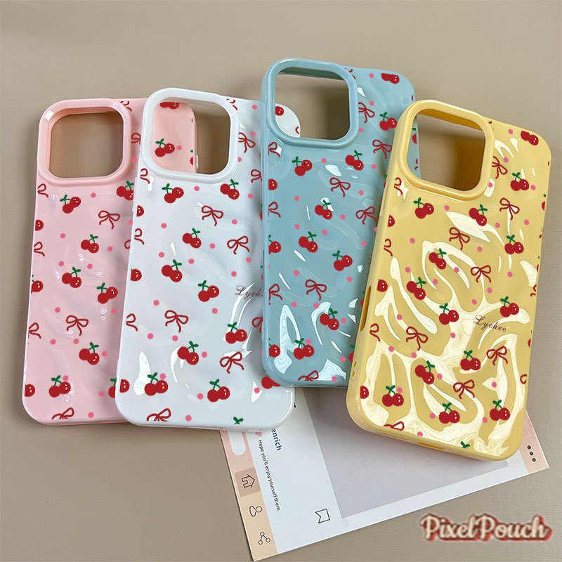 เชอร์รี่ - โบว์ เคสเหมือนอุกกาบาต มีสีสัน น่ารัก สำหรับ IPhone17 16 15 14 13 12 11 6 7 8 plus Pro Promax X XR XSMAX