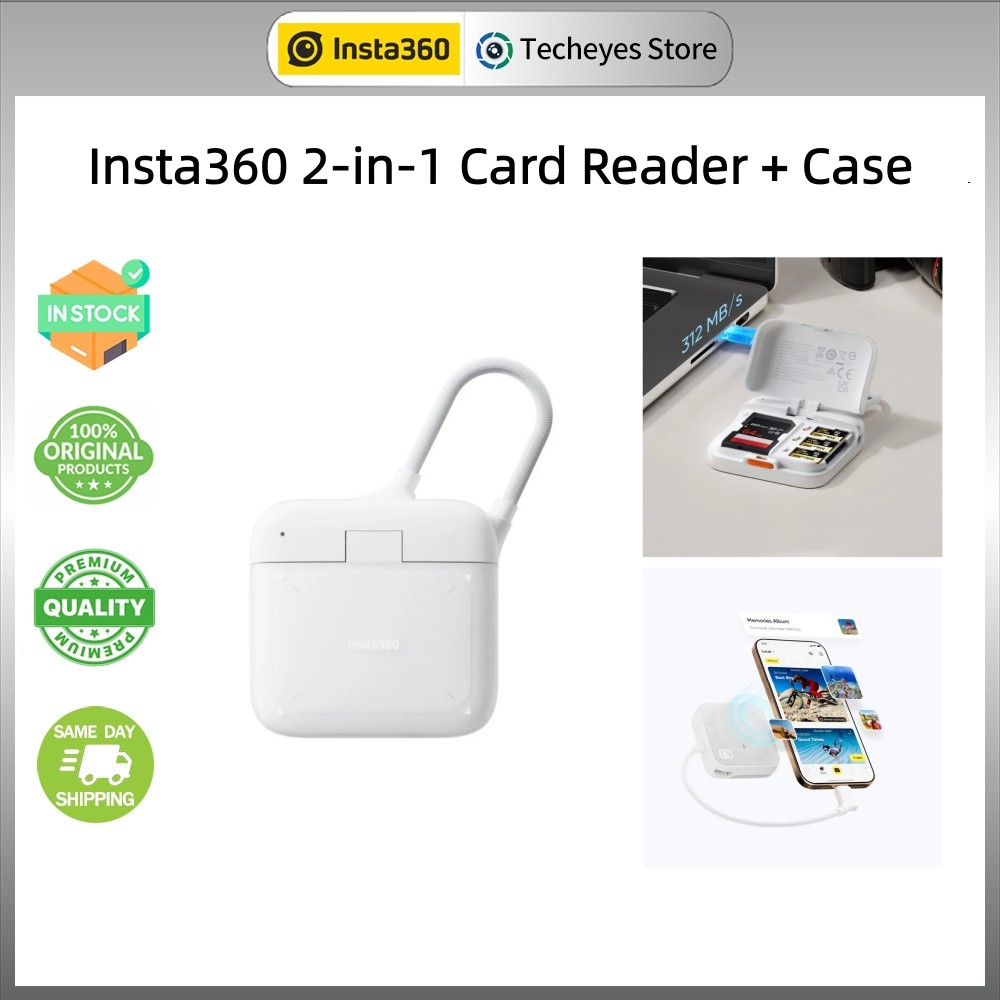 เครื่องอ่านการ์ด Insta360 2-in-1 + เคส | เครื่องอ่านความเร็วสูงและกล่องเก็บสําหรับ Insta360 X5/X4/X3