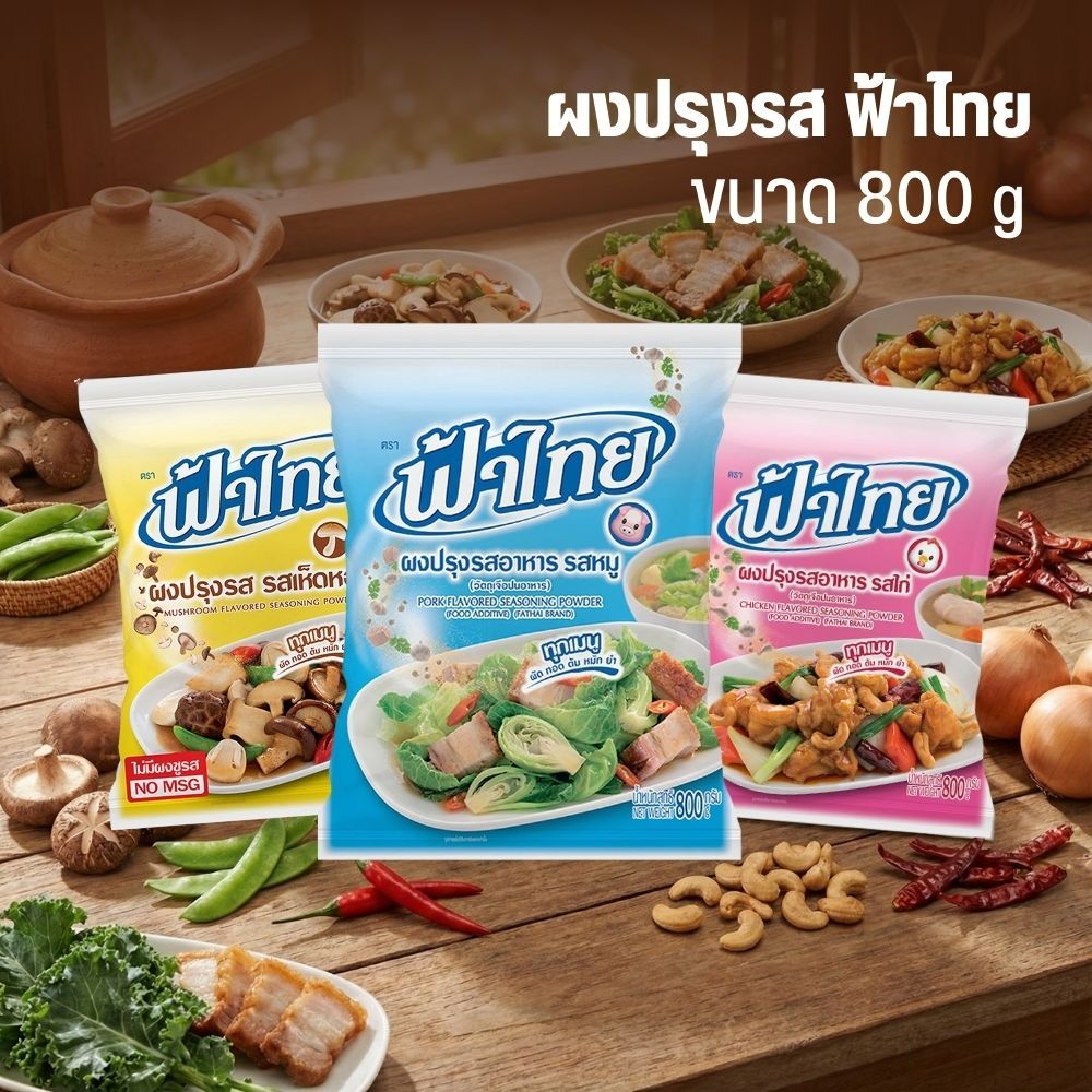 FaThai ฟ้าไทย ผงปรุงรสอาหารสำเร็จรูป หมู/ไก่/เห็ดหอม ขนาด 800g