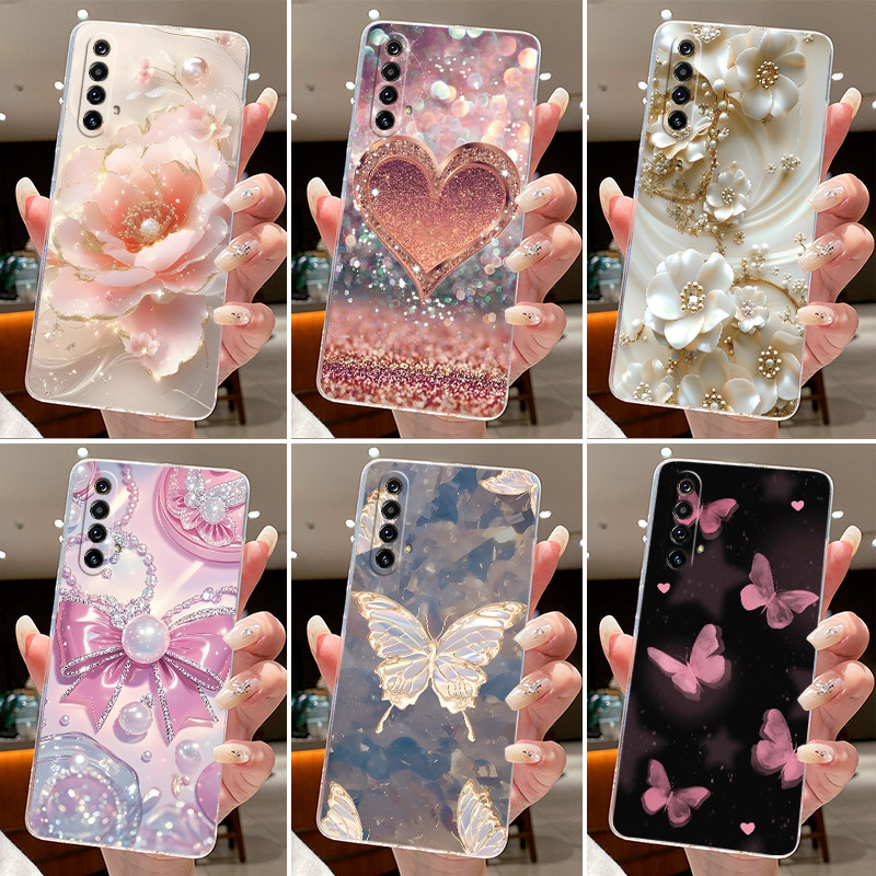 เคสสําหรับRealme X50 X50M X3 X50Proดอกไม้ผีเสื้อป้องกันปลอกบางสําหรับRealme X50 Proซิลิโคนอ่อนนุ่มโปร่งใสฝาครอบโทรศัพท์TPU