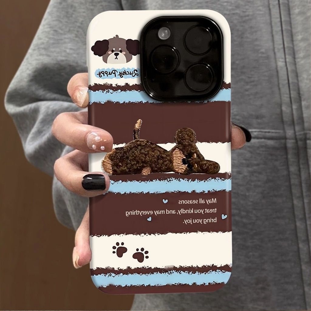 ลูกสุนัขลายสีน้ําตาล แอปเปิล 16มือโปร เคสโทรศัพท์มือถือ ไอโฟน17 สองในหนึ่งเดียว 15 เปลือกแข็ง 14มือโ