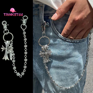 COD🚚ลูกปัดกลม ไม้กางเขน สตรีท ย้อนยุค โซ่กางเกง โซ่เอว ฮิปฮอป-Trinketss