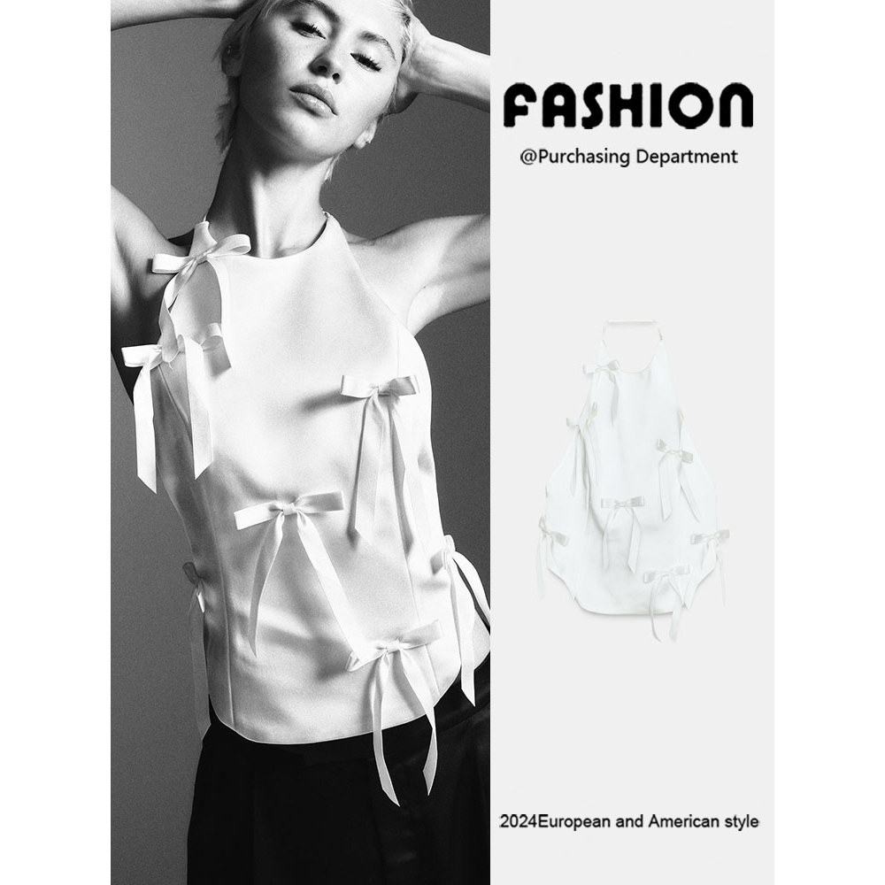 ZARA สไตล์ฤดูหนาวสำหรับผู้หญิง Bow-Knot Halter Neck Collar Top ดีไซน์เก๋จากแบรนด์ยอดนิยม