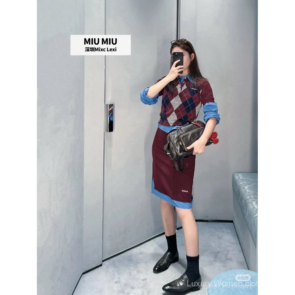 [1: 1] Miumi * 25new Contrast Color Stitching Rear Slit Mid-Skirt