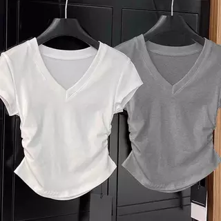 สาวลดอายุ ความรู้สึกของการออกแบบ แต่งจีบย่น เสื้อจั๊มเอว ใส่แล้วเพรียว แขนสั้น เสื้อเชิ้ตเอวลอยผู้หญิง แฟชั่นฤดูร้อน ทรง