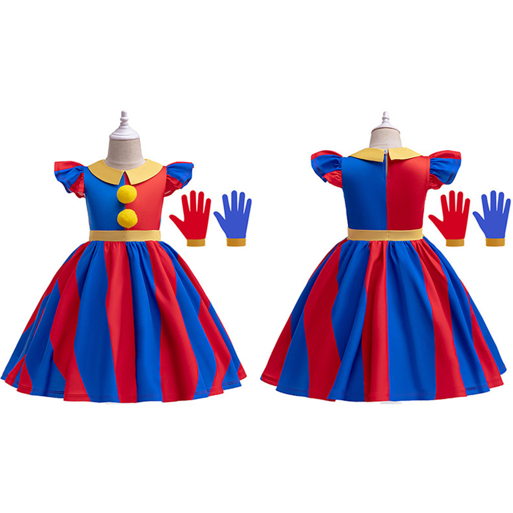 Circus Pomni Girls Costume Dress Kids Halloween Party Pomni Jester Costume Dress for Vacations Holid
