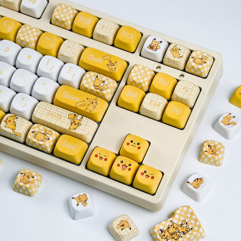 Pikachu Keycaps MOA โปรไฟล์ 130 คีย์ PBT Dye Sublimation Aula F75 F99 RK100 Mechanical Keycaps รอบกา